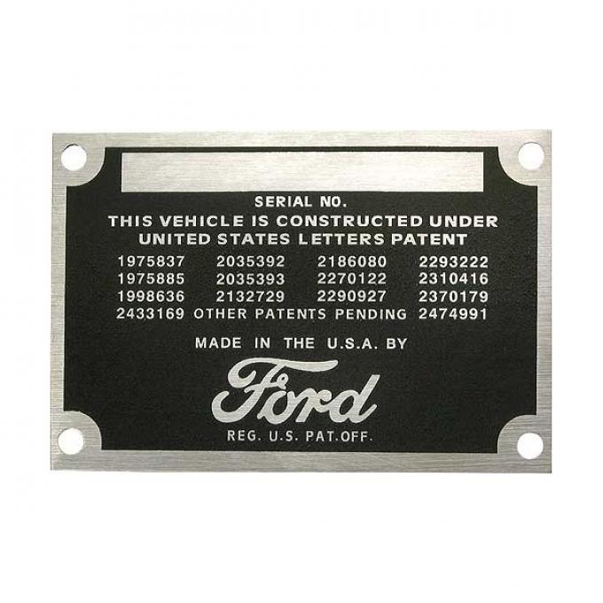 Patent Data Plate - Ford