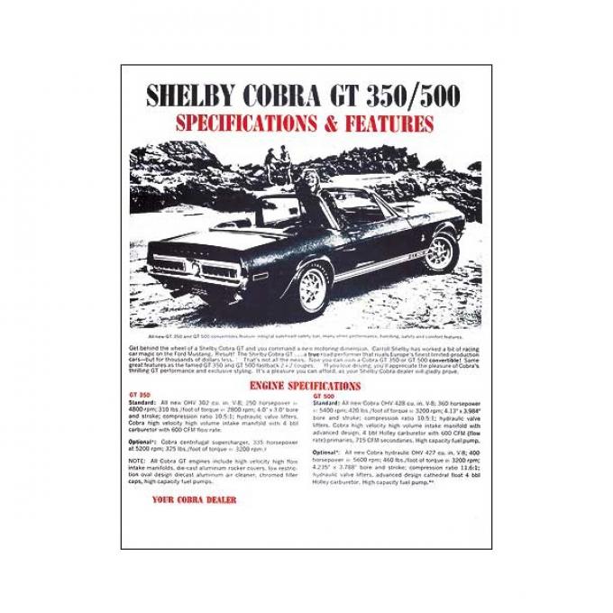 Ford Mustang Sales Specification Sheet - Shelby GT350 Or Shelby GT500