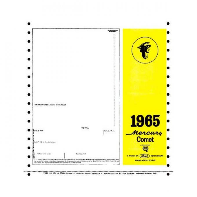 Window Price Sticker - New Car - Comet & Montego