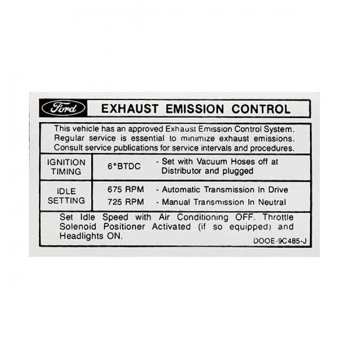 Ford Mustang Decal - Emissions - 428 Cobra Jet With Automatic Or Manual Transmission - After 1-1970