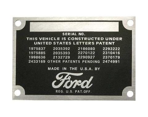 Patent Data Plate - Ford