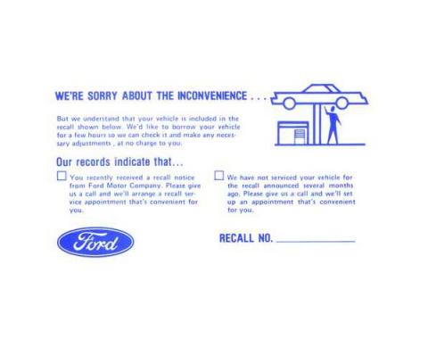 Ford Mustang Ford Product Recall Postcard