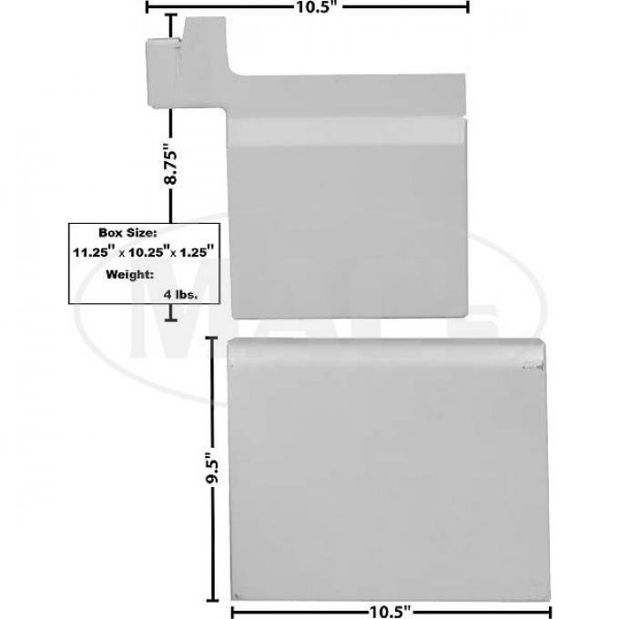 Bed Floor Extension, RH, 2 Piece Set, Weld-Thru Primer, 1967-1977 Bronco