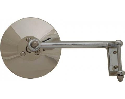 Model A Ford Outside Rear View Mirror - Closed Cars Only - Hinge Type - Chrome With Stainless Mirror Head - Right Side