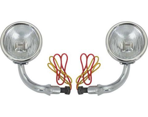 Model A Ford Cowl Lamps - Stainless Steel - Turn Signals Installed