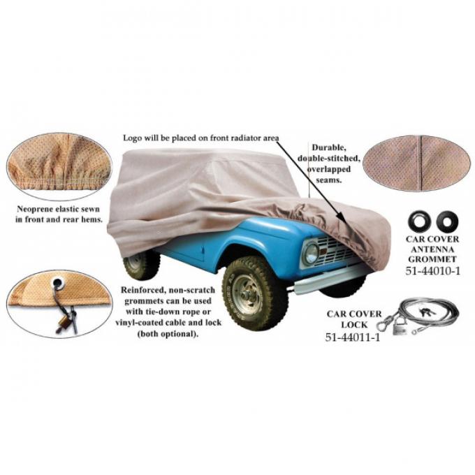Car Cover With Logo, Tan Flannel, Without Rear Spare Tire, 1973-1977