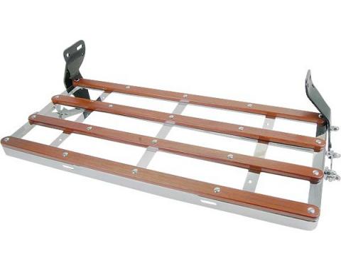 Model A Ford Luggage Rack - Chrome Plated With Wood Strips - Platform Size 13-1/2 X 35