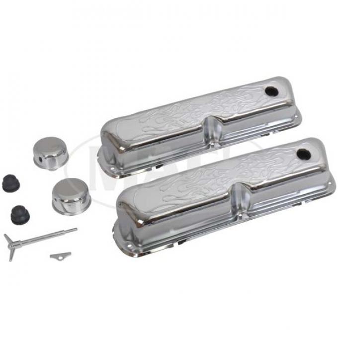 Ford Chrome Valve Cover Kit,Flamed Finish, 1967-1977