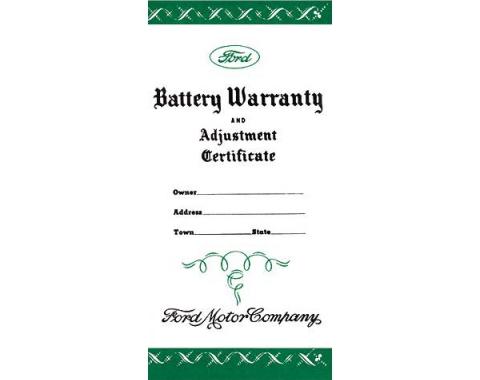 Battery Warranty Certificate - Ford