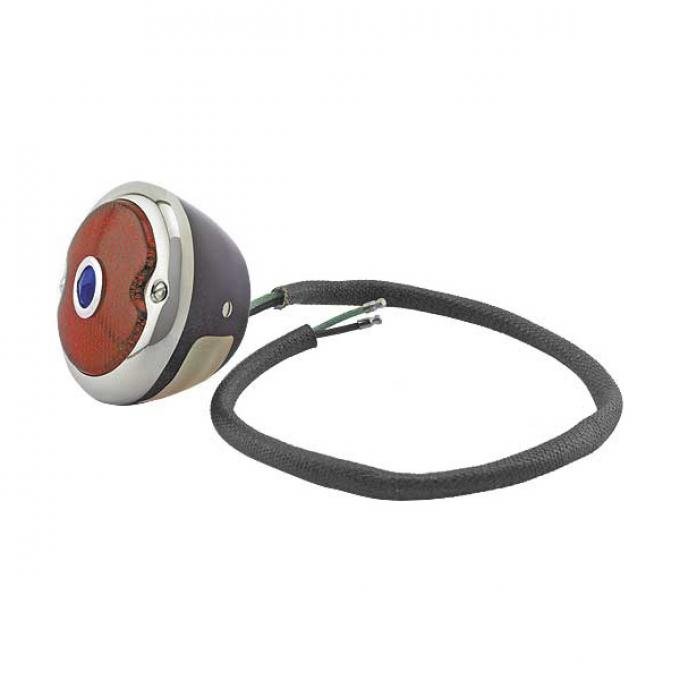 Ford Pickup Truck Tail Light Assembly - Pickup - Round - Black Housing With Stainless Steel Rim - Left - With Blue Dot Lens Installed