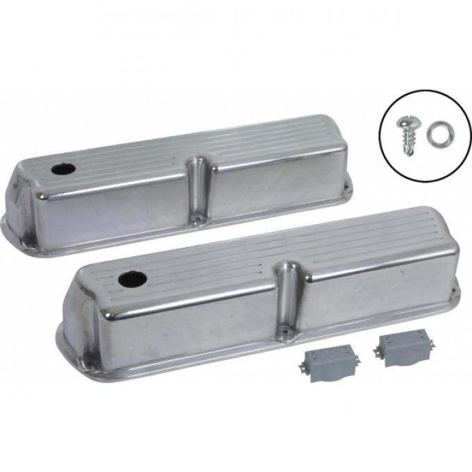 Ford Valve Covers, Small Block, Ball Milled Polished Aluminum, 1962-1979