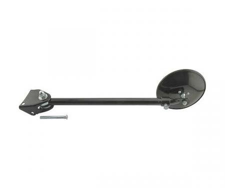 Ford Pickup Truck Outside Rear View Mirror Assembly - Left - Hinge Mounted As Original - Straight Arm Can Be Extended An Additional 10 - Painted Black