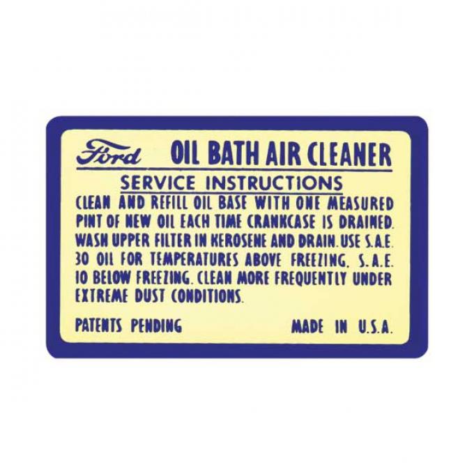 Oil Bath Air Cleaner Decal - Ford