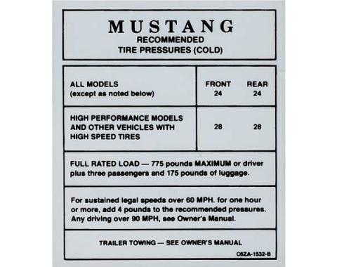Ford Mustang Decal - Glove Box Tire Pressure