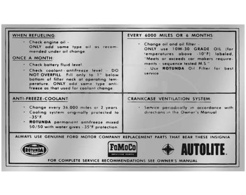 Decal - Service Specification - 1965-1966 - FoMoCo Autolite and Rotunda logos