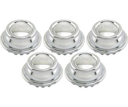Model A Ford Hub Cap Set - 5 Pieces - Chrome Plated - Ford Script - Fits 2-5/8 Rim Opening - Show Car Top Quality