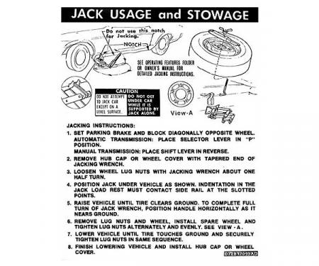 Ford Mustang Decal - Jack Instruction - Regular Wheels - Coupe Beginning Late 1971