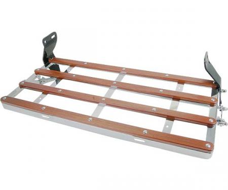 Model A Ford Luggage Rack - Chrome Plated With Wood Strips - Platform Size 13-1/2 X 35