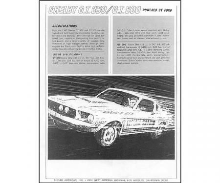 Ford Mustang Sales Specification Sheet - Shelby GT350 Or Shelby GT500