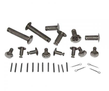 Ford Thunderbird Top Frame Pin Kit, 16 Pins & 16 Retainers, Polished, Mid 1956 Through 1957