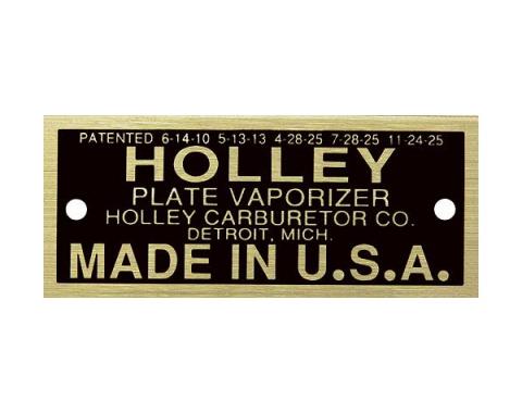 Model T Carburetor Data Plate, Holley Vaporizer, Brass Finish, 1926-1927