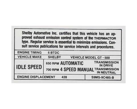 Ford Mustang Decal - Emissions - Shelby GT500 With Automatic Or Manual Transmission