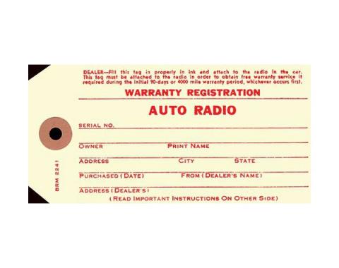 Radio Warranty Tag - Mercury