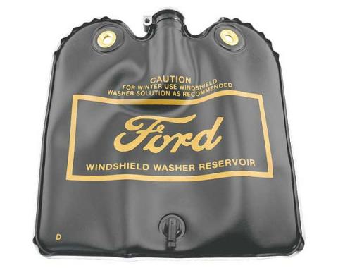 Ford Mustang Windshield Washer Bag - Rubberized Vinyl Bag With Gold Ford Logo - Hinged Flip Cap - Exact Reproduction - Before 3-1-1967