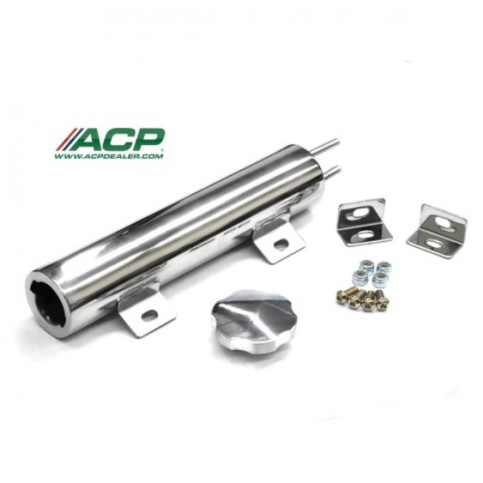 Mustang Radiator Overflow Tank, Stainless, 2" x 10" (14oz) w/ Cap & Hardware 1986-93