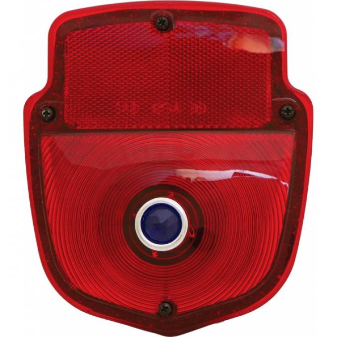 Ford Pickup Truck Tail Light Assembly - Flareside Pickup - Shield Type - Polished Stainless Steel Housing - Left - WithGlass Blue Dot Lens