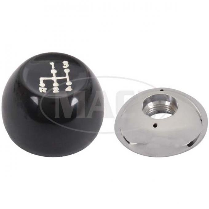 Floor Shift Knob - Manual Transmission - Upper Portion Is Black With 4 Speed Pattern In White & Lower Part Chrome Plated - Falcon