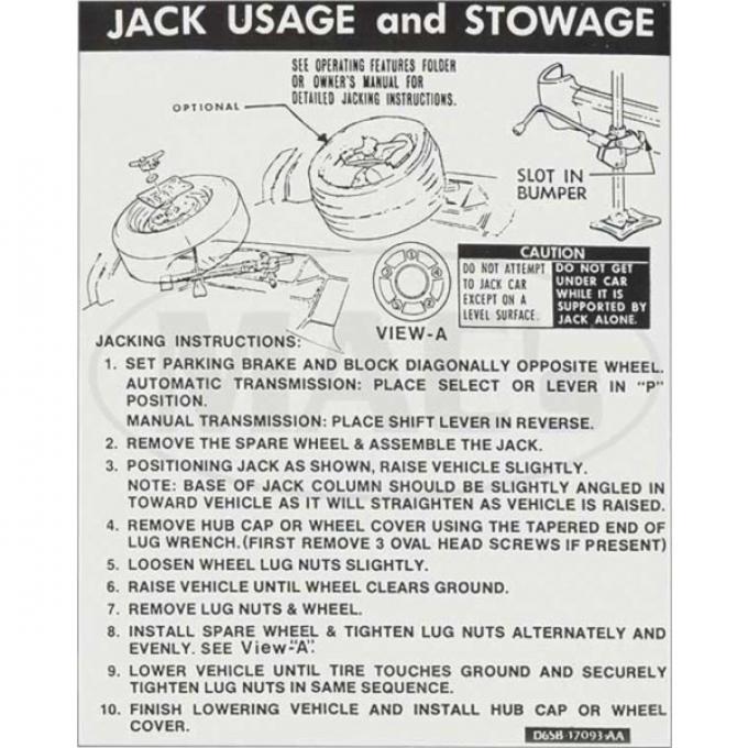 1976 Jack Instruction Decal