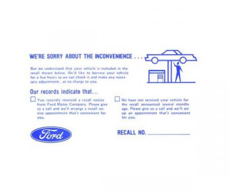 Ford Mustang Ford Product Recall Postcard