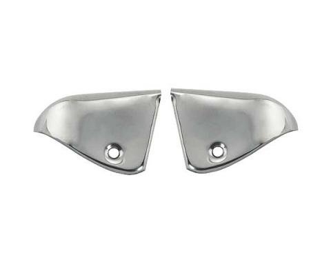 Ford Mustang Quarter Trim Upper Corner Caps - Polished Stainless Steel - Pony Interior - Coupe
