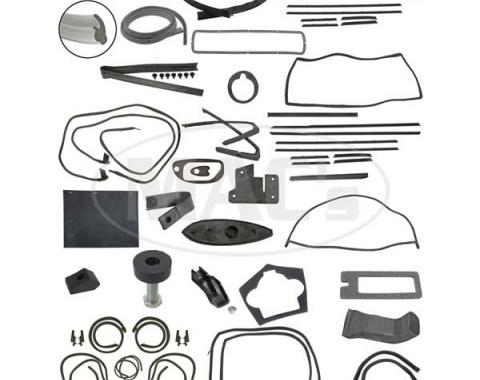 Thunderbird Complete Weather-Strip Kit, Hardtop, Short Cowl Drain Tubes, Gray Trunk Rear Edge Seal, Late 1964