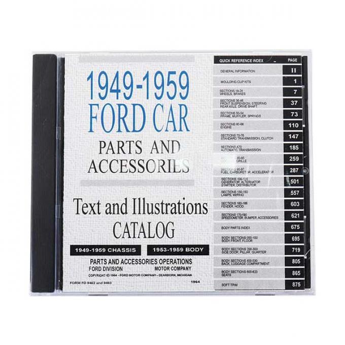 Parts List Catalog On CD - 49-59 Ford Car Parts and Accessories - Ford - For Windows Operating Systems Only