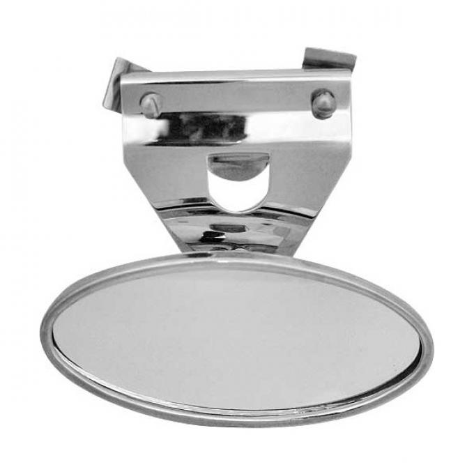 Rear View Mirror - Oval Head - Stainless Steel Bracket - Mounting Hardware Included - Open Car Or Street Rod