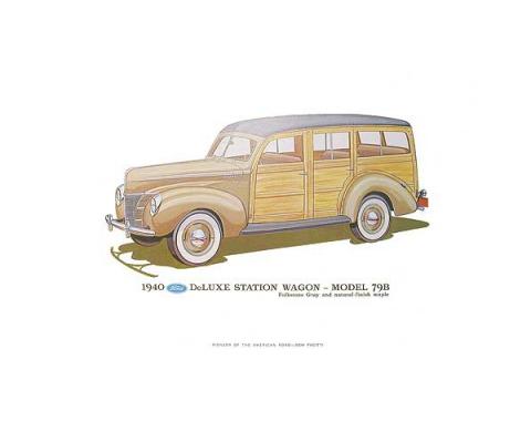 Print - 1940 Ford Deluxe Station Wagon (79B) - 12 X 18 - Unframed