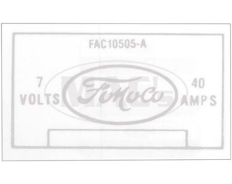 Voltage Regulator Decal - Ford