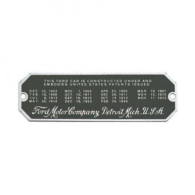 Model T Ford Patent Plate - Aluminum Finish