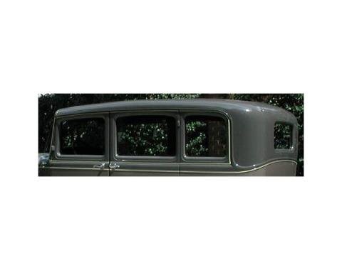Model A Ford Window Glass Set - Deluxe Fordor Sedan 2 Window Slant Windshield (160C) - Concours Quality