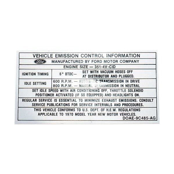 Ford Emission Decal Blue Oval Classics