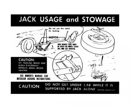 Ford Mustang Decal - Jack Instruction - Regular Wheel - Through Early 1971