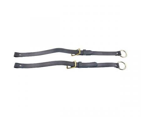 Model T Ford Rear Curtain Straps - Black Leather - Brass Buckles