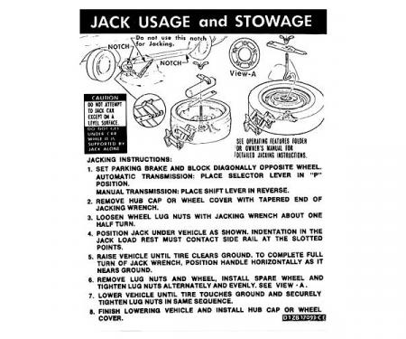 Ford Mustang Decal - Jack Instruction - Regular And Space Saver Spare