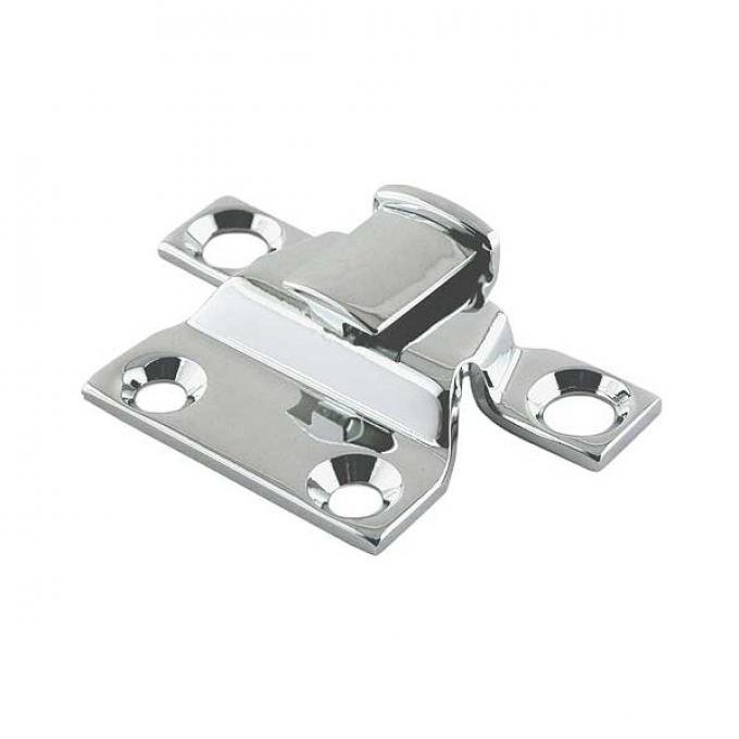 Model A Ford Street Rod Hood Retainer - Front - Chrome - 4 Hole - For 1932 Style Center Hood Hinge