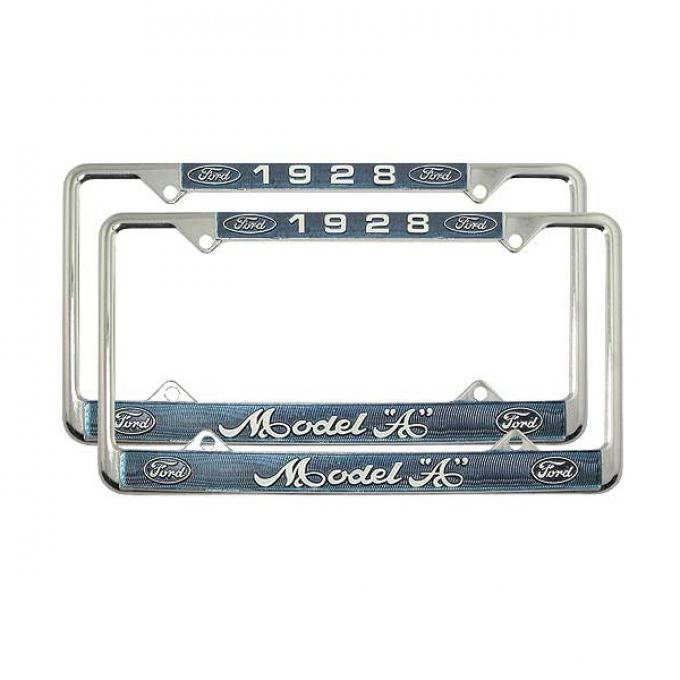 Model A Ford License Plate Frames - White Lettering With Blue Background - Model A Ford 1928