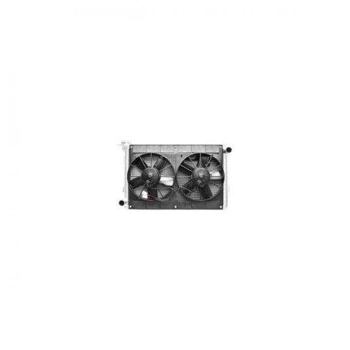 1964-1966 Radiator Crossflow Module,Spal Dual 11 In. Fans,With Transmission Oil Cooler