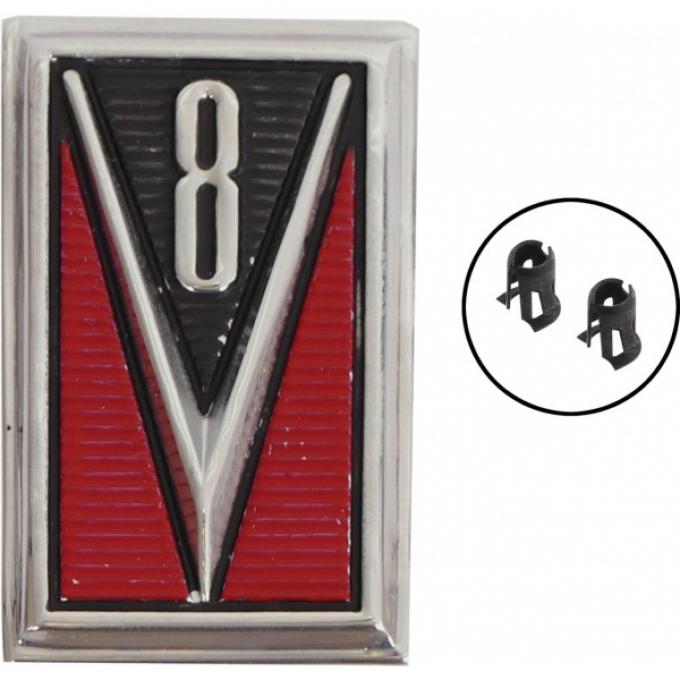 Front Fender Emblem, V8, Comet, 1965