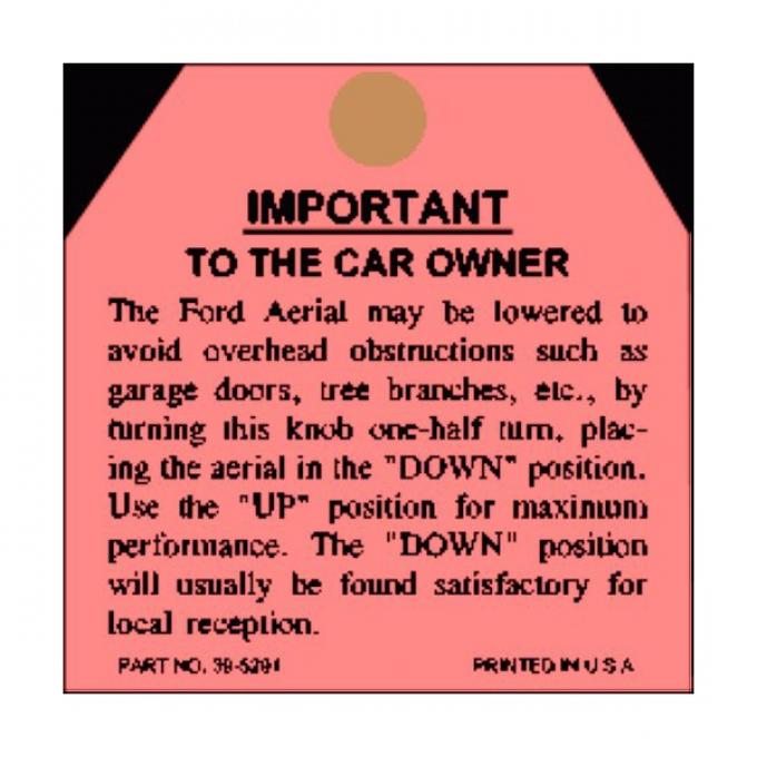 Antenna Instruction Tag - Ford